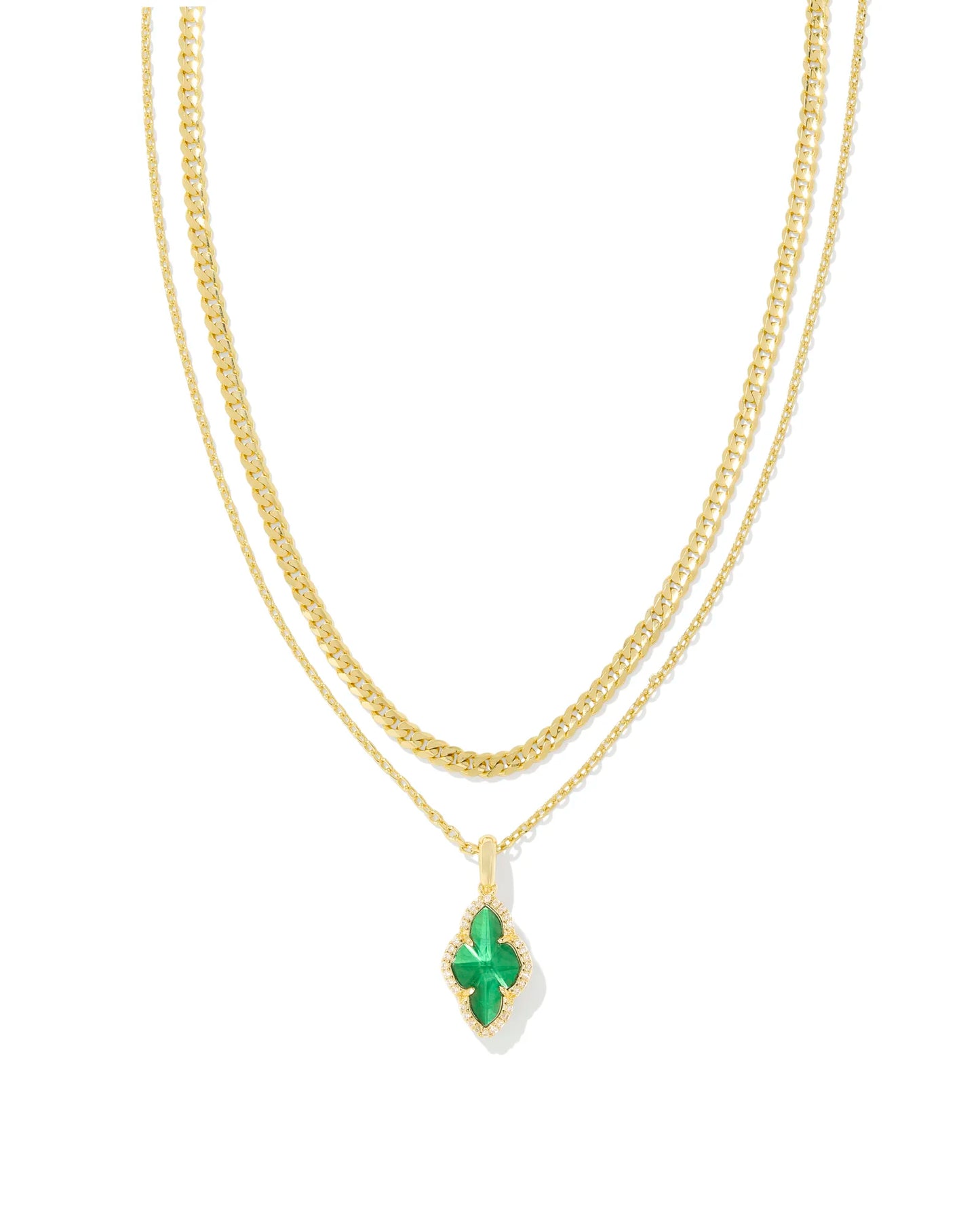 9608875345 ABBIE PAVE FRAME MULTI STRAND NECKLACE GOLD GREEN ILLUSION