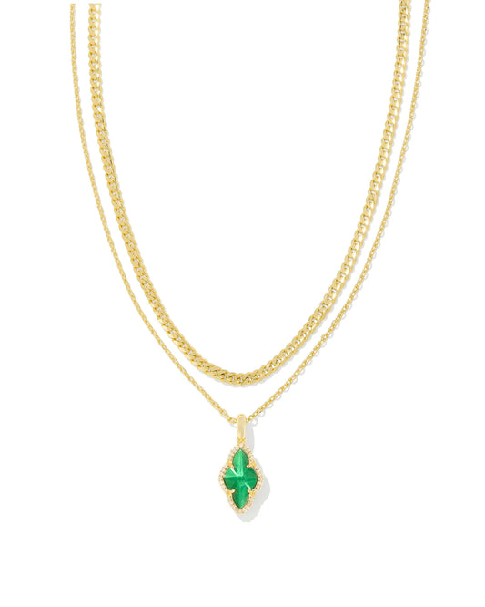 9608875345 ABBIE PAVE FRAME MULTI STRAND NECKLACE GOLD GREEN ILLUSION