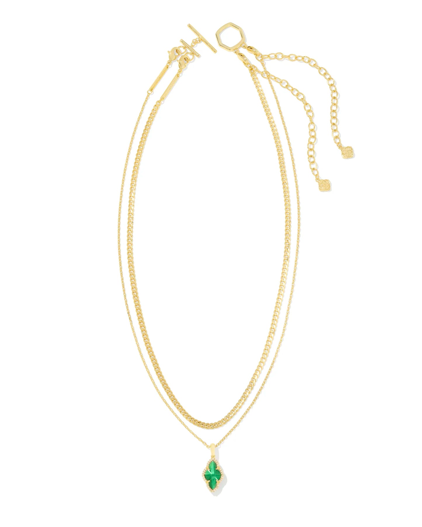9608875345 ABBIE PAVE FRAME MULTI STRAND NECKLACE GOLD GREEN ILLUSION