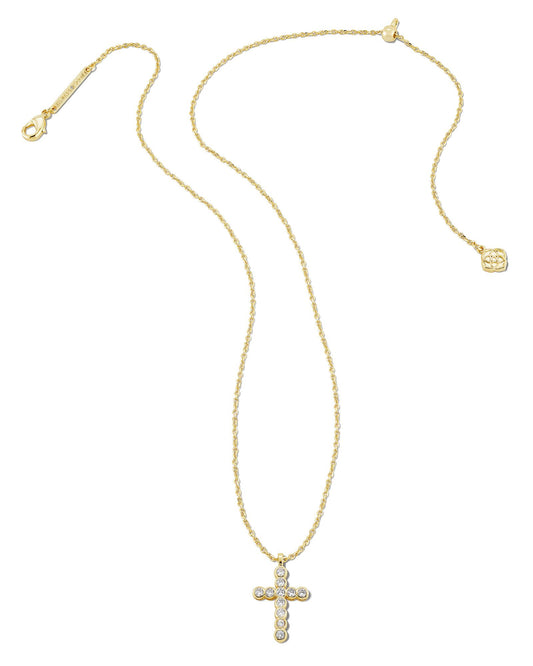 CROSS CRYSTAL PENDANT NECKLACE GOLD WHITE CRYSTAL ONE SIZE