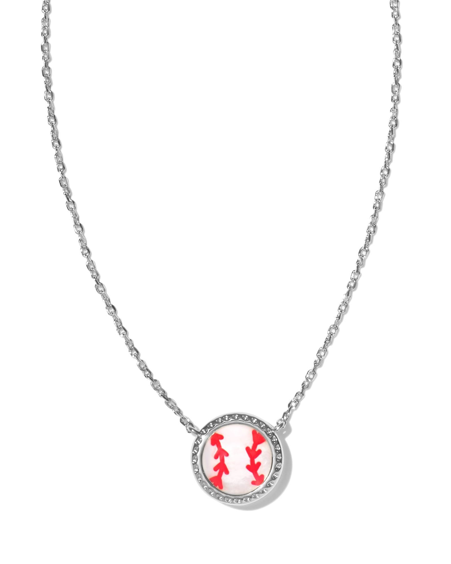 BASEBALL SHORT PENDANT NECKLACE SILVER IVORY MOTHER OF PEARL ONE SIZE