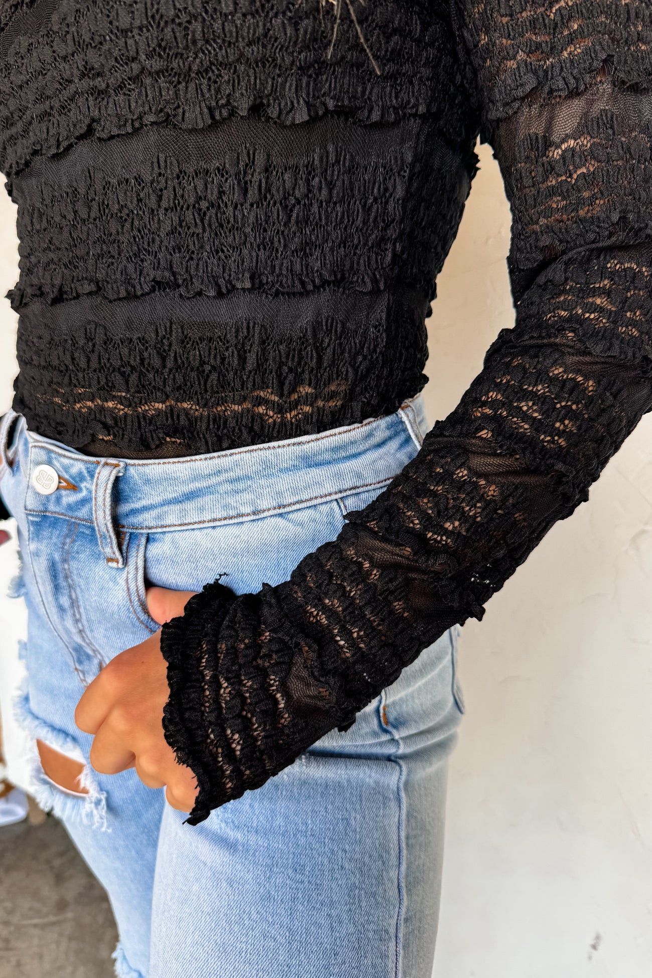 PREORDER -- Black Long Sleeve Lace Top