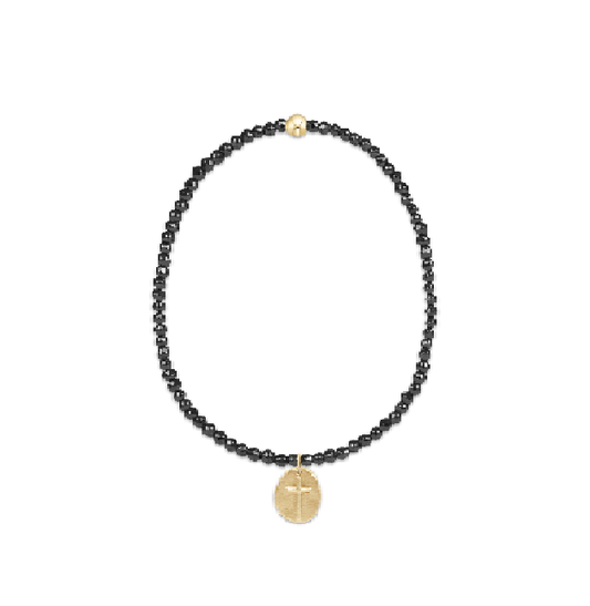 BEXFHEM2INSSMG enewton Extends - Faceted Hematite 2mm Bead Bracelet - Inspire Small Gold Charm