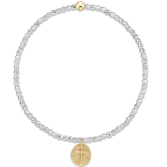 BBRSILFHEM2INSSMG Bright Silver Faceted Hematite 2mm Bead Bracelet - Inspire Small Gold Charm