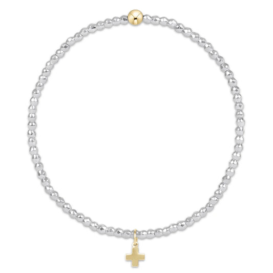 BBRSILFHEM2SCG Bright Silver Faceted Hematite 2mm Bead Bracelet - Signature Cross Gold Charm