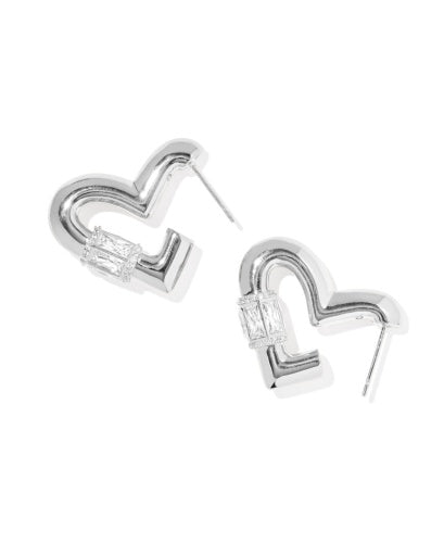 9608886328 EMERY HEART HOOP EARRINGS SILVER WHITE CZ ONE SIZE
