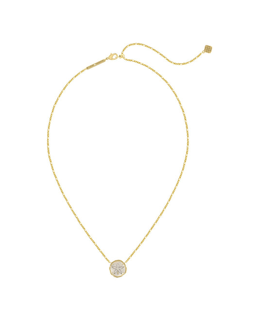 9608877949 SAND DOLLAR SHORT PENDANT NECKLACE GOLD NATURAL MOTHER OF PEARL ONE SIZE