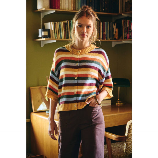 MAPLE STREET RICH MUSTARD BUTTON-DOWN STRIPE CARDIGAN