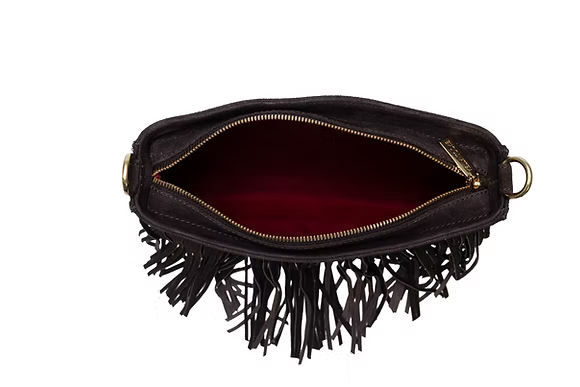 7115001 Med Crossbody Clutch Fringe Chocolate Suede