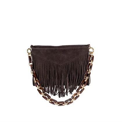 7115001 Med Crossbody Clutch Fringe Chocolate Suede