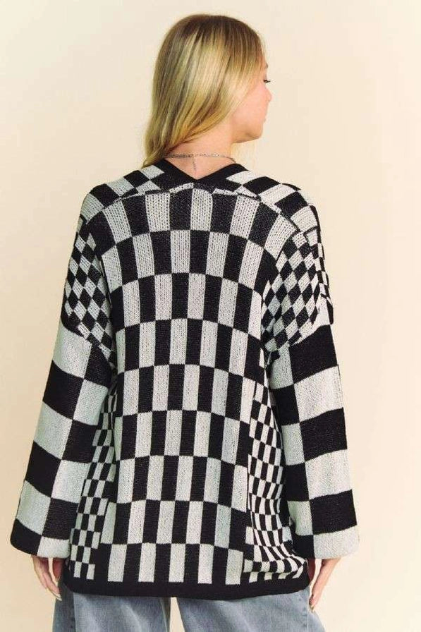 Light Weight  Blk/Wh Checkerboard Cardigan