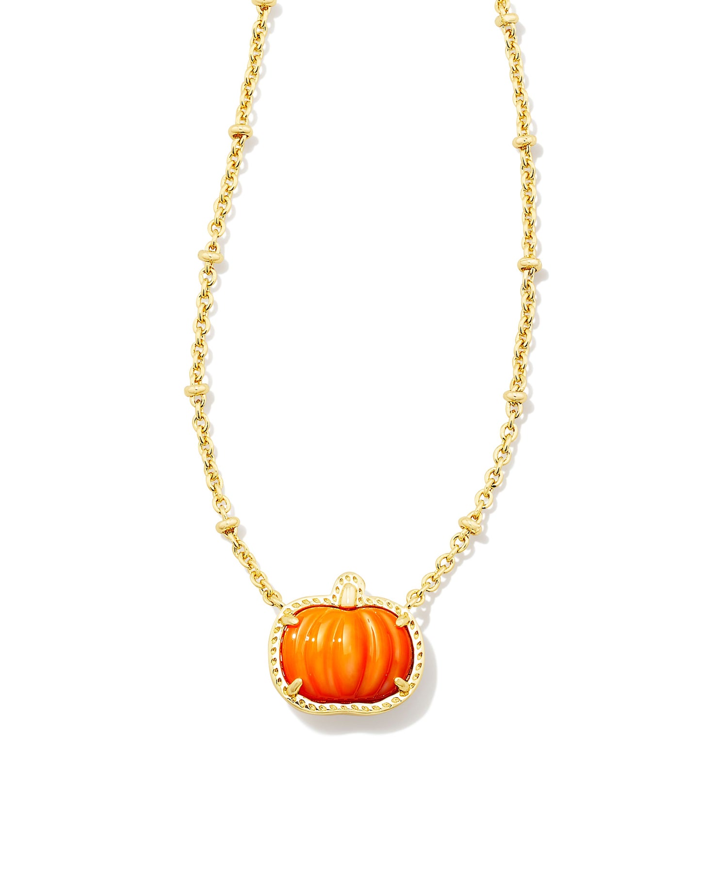 PUMPKIN SHORT PENDANT NECKLACE GOLD ORANGE MOTHER OF PEARL ONE SIZE