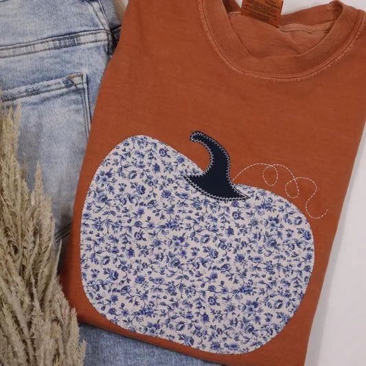 Cottage Core Fall Floral Pumpkin Short Sleeve