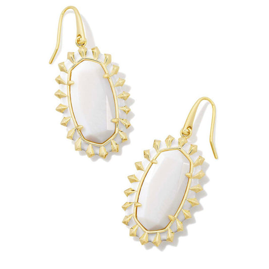 9608871312 DANI COLOR BURST FRAME DROP EARRINGS GOLD WHITE MOTHER OF PEARL ONE SIZE