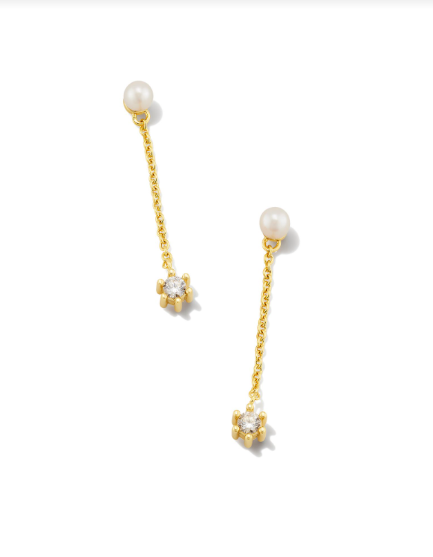 Leighton Pearl Linear Earrings Gold White Pearl