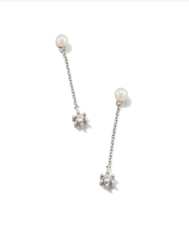 Leighton Pearl Linear Earrings Silver White Pearl