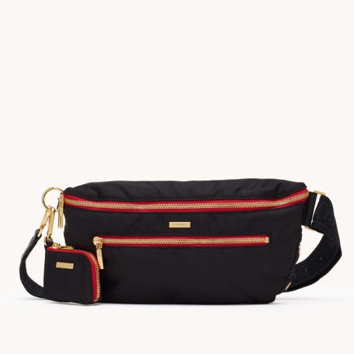 Charles Crossbody Large Black Nylon/Gold Red Zipper