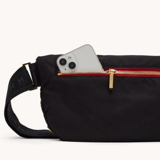 Charles Crossbody Large Black Nylon/Gold Red Zipper