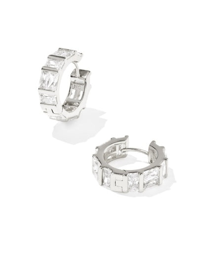 NEW!  9608880029 JAMIE HUGGIE EARRINGS SILVER WHITE CZ ONE SIZE