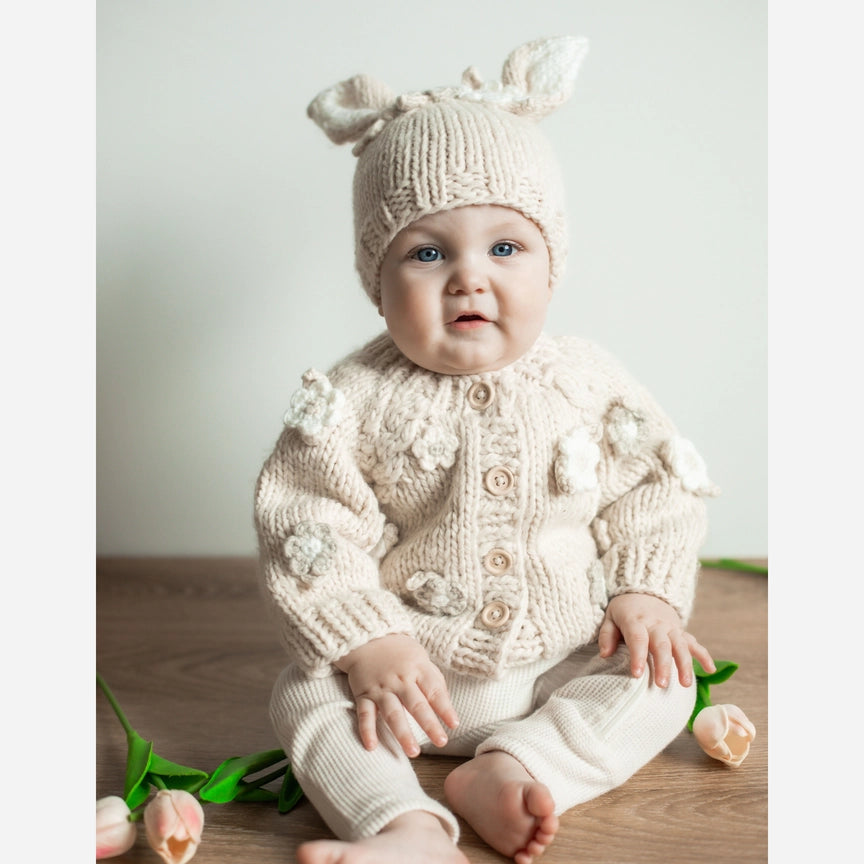 Flower Cardigan Sweater Natural