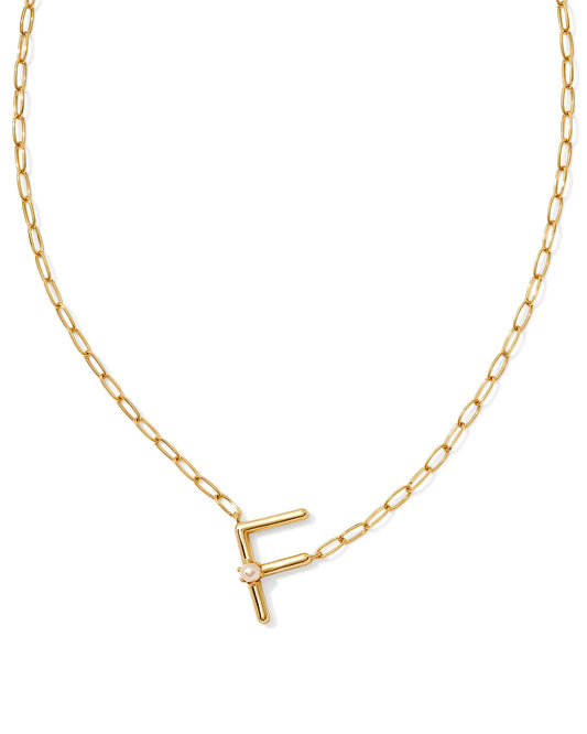 9608872609 PEARL LETTER F SHORT PENDANT NECKLACE GOLD WHITE PEARL ONE SIZE