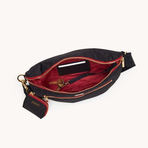 Charles Crossbody Large Black Nylon/Gold Red Zipper