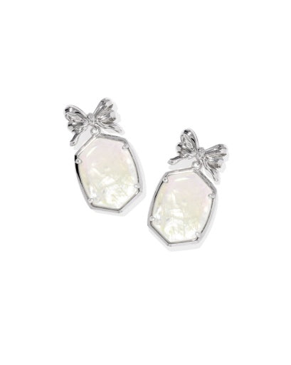 NEW!  9608884336 DAPHNE BOW DROP EARRINGS SILVER IRIDESCENT CRYSTAL IVORY ILLUSION ONE SIZE