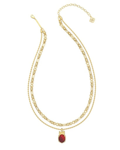 NEW!  9608885788 DAPHNE BOW MULTI STRAND NECKLACE GOLD DARK BURGUNDY ILLUSION ONE SIZE