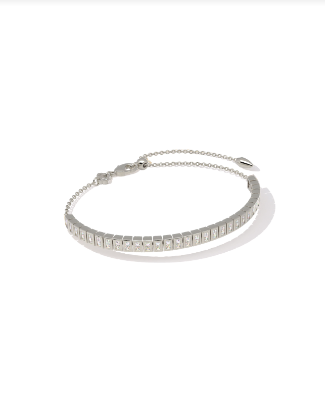 Gracie Tennis Delicate Chain Bracelet Silver White Cz