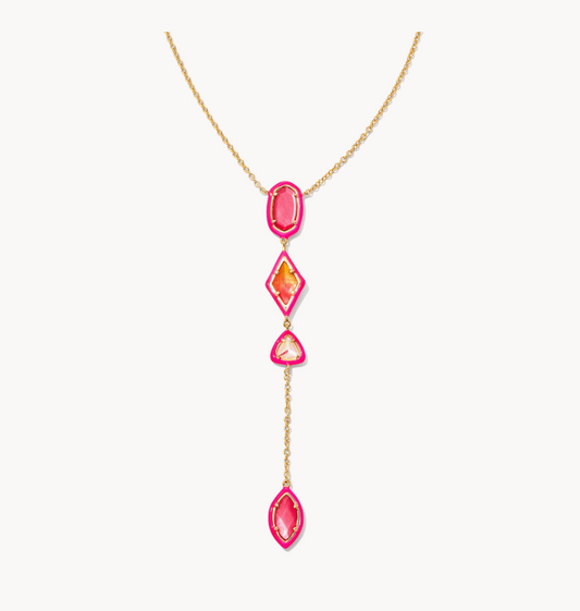 Greta Gold Y Necklace in Pink Mix