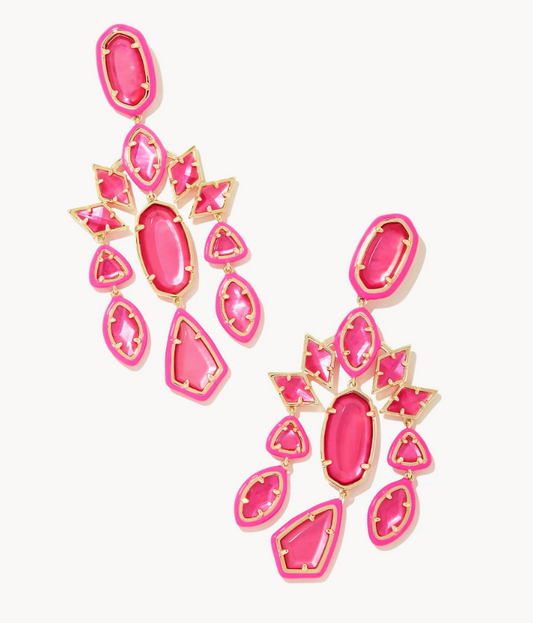 Greta Gold Statement Earrings in Pink Mix