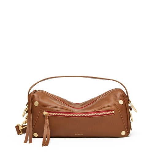 Doxie Medium Mahogany Pebble/Brushed Gold Red Zipper