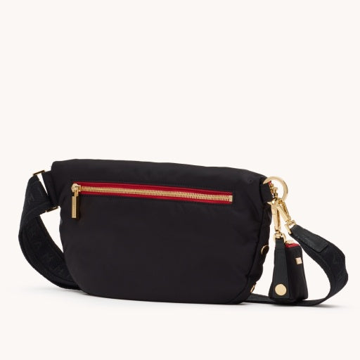 Charles Crossbody Large Black Nylon/Gold Red Zipper