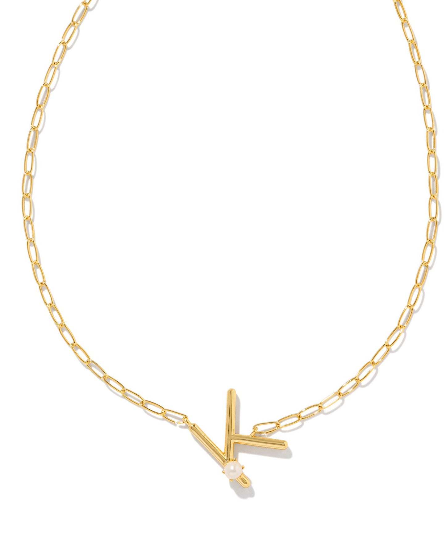 9608872964 PEARL LETTER V SHORT PENDANT NECKLACE GOLD WHITE PEARL ONE SIZE