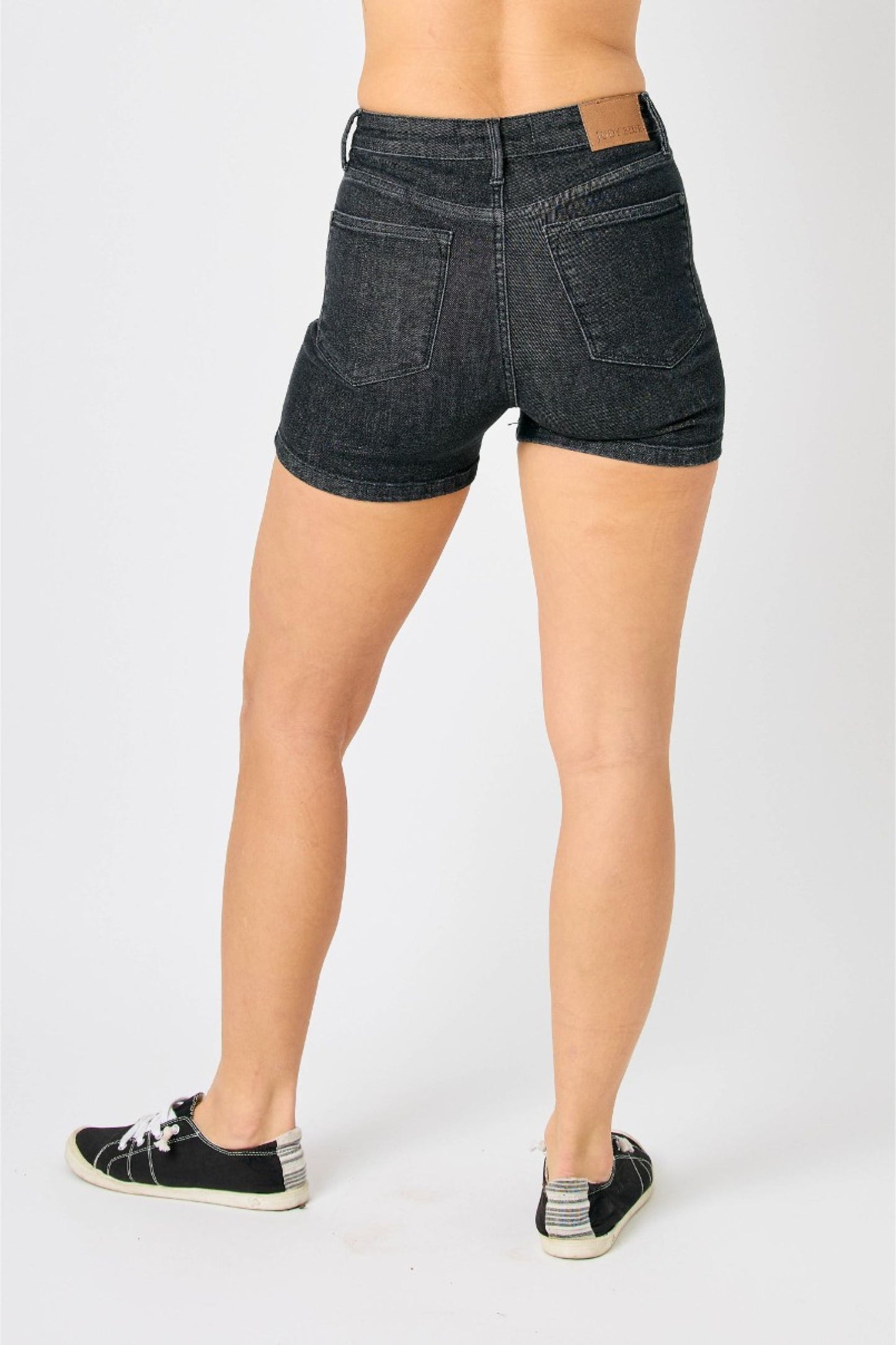 150247 Judy Blue High Waist Tummy Control Washed Black Shorts