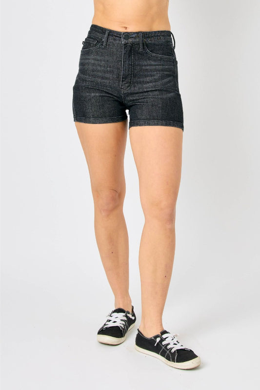 150247 Judy Blue High Waist Tummy Control Washed Black Shorts