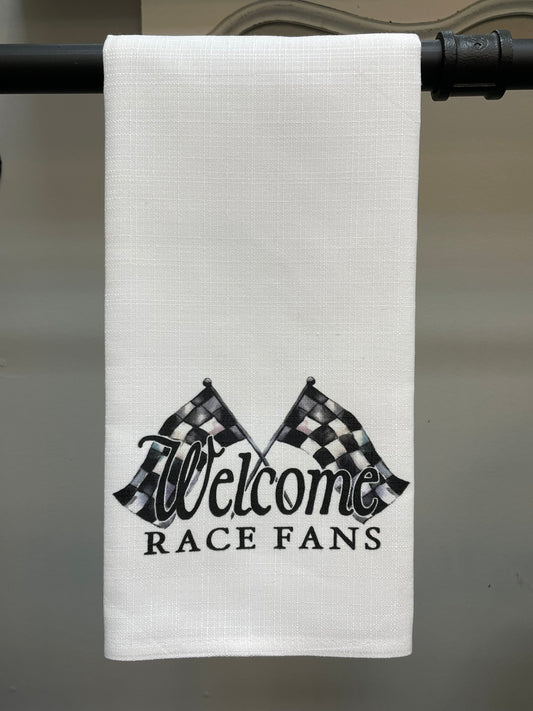Welcome Race Fans Tea Towel