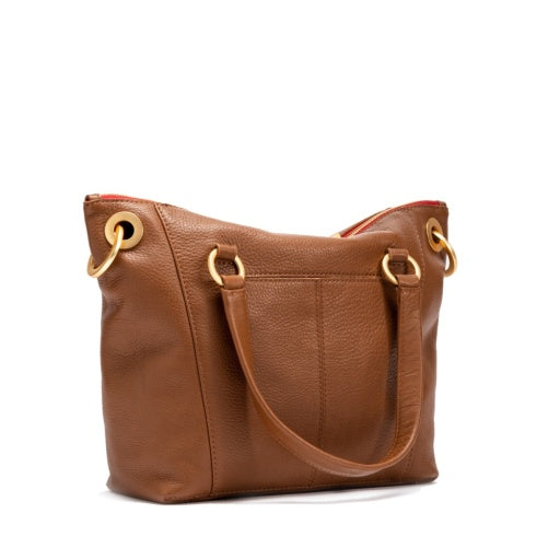 Daniel Medium Mahogany Pebble/Brushed Gold Red Zipper