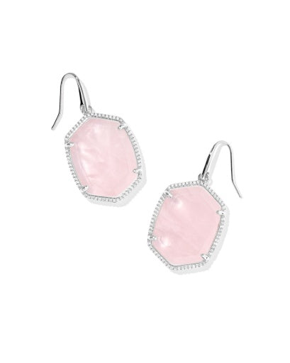 9608887926 DAPHNE PAVE FRAME DROP EARRINGS SILVER ROSE QUARTZ ONE SIZE