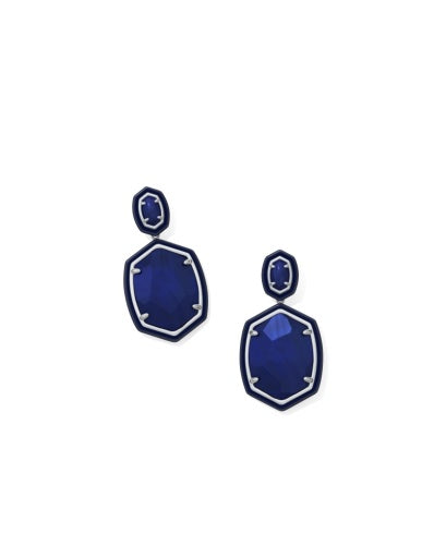 9608876500 DAPHNE ENAMEL FRAME DROP EARRINGS SILVER NAVY MOTHER OF PEARL ONE SIZE