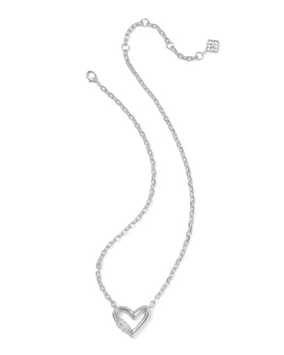 9608886276  EMERY HEART SHORT PENDANT NECKLACE SILVER WHITE CZ ONE SIZE