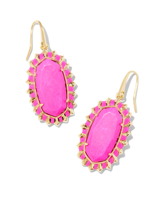 196088678313 DANI COLOR BURST FRAME DROP EARRINGS GOLD NEON PINK MAGNESITE ONE SIZE