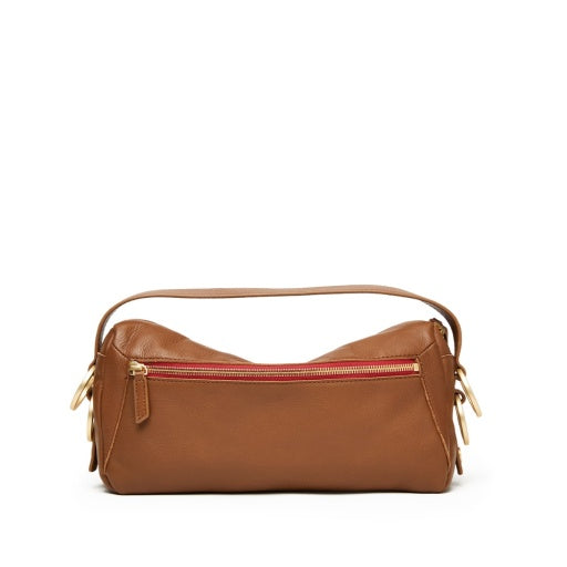 Doxie Medium Mahogany Pebble/Brushed Gold Red Zipper