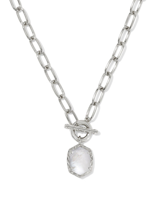 9608875753 DAPHNE LINK AND CHAIN NECKLACE SILVER IVORY MOTHER OF PEARL ONE SIZE
