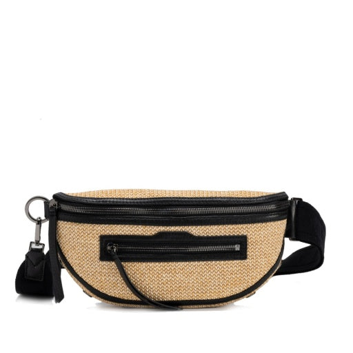 Charles Crossbody Med Noir Smooth Raffia/Gunmetal
