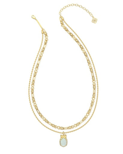 NEW!  9608885145 DAPHNE BOW MULTI STRAND NECKLACE GOLD IRIDESCENT CRYSTAL IVORY ILLUSION ONE SIZE