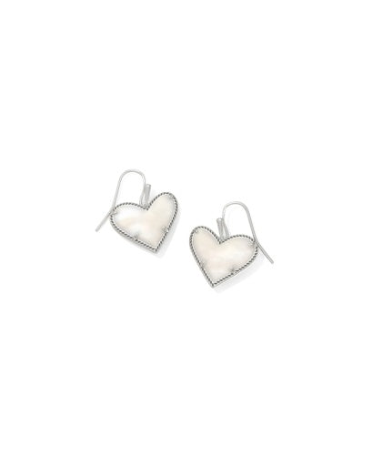 96088904511 ARI HEART STATEMENT DROP EARRINGS SILVER IVORY MOTHER OF PEARL ONE SIZE