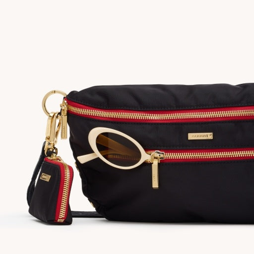 Charles Crossbody Large Black Nylon/Gold Red Zipper