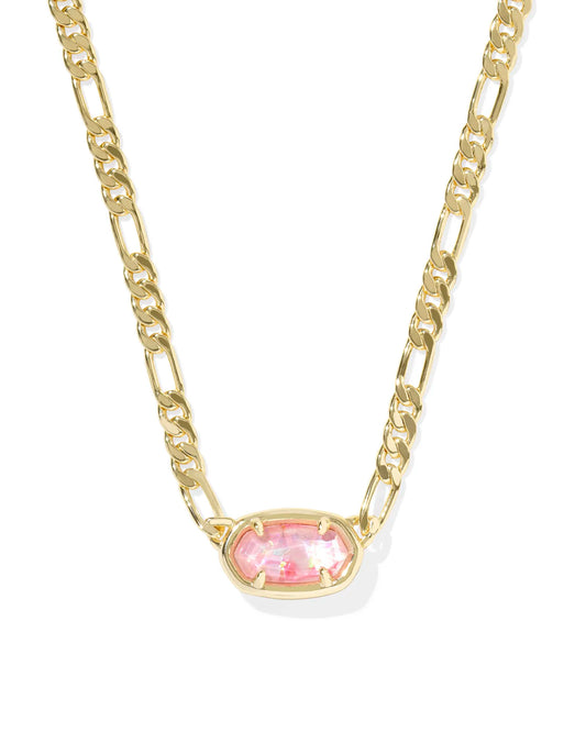 9608877571 ELISA FIGARO CHAIN SHORT PENDANT NECKLACE GOLD PINK IRIDESCENT MOTHER OF PEARL ONE SIZE