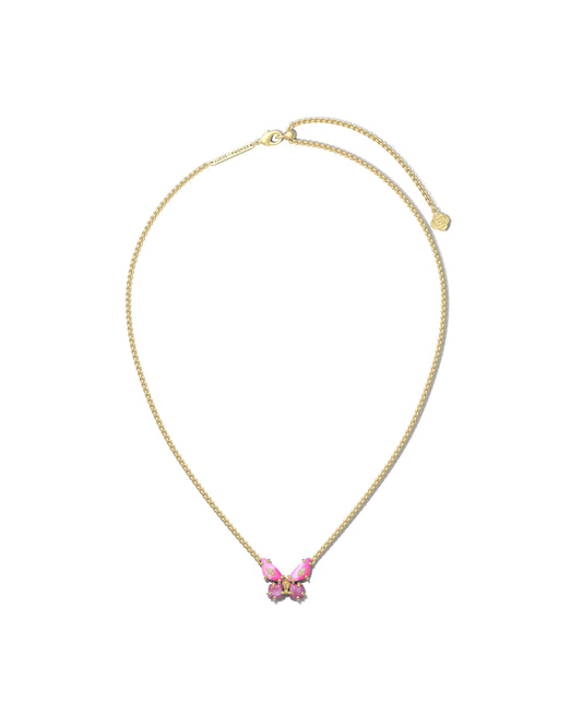 9608877808 BIANCA BUTTERFLY SHORT PENDANT NECKLACE GOLD PINK MIX ONE SIZE